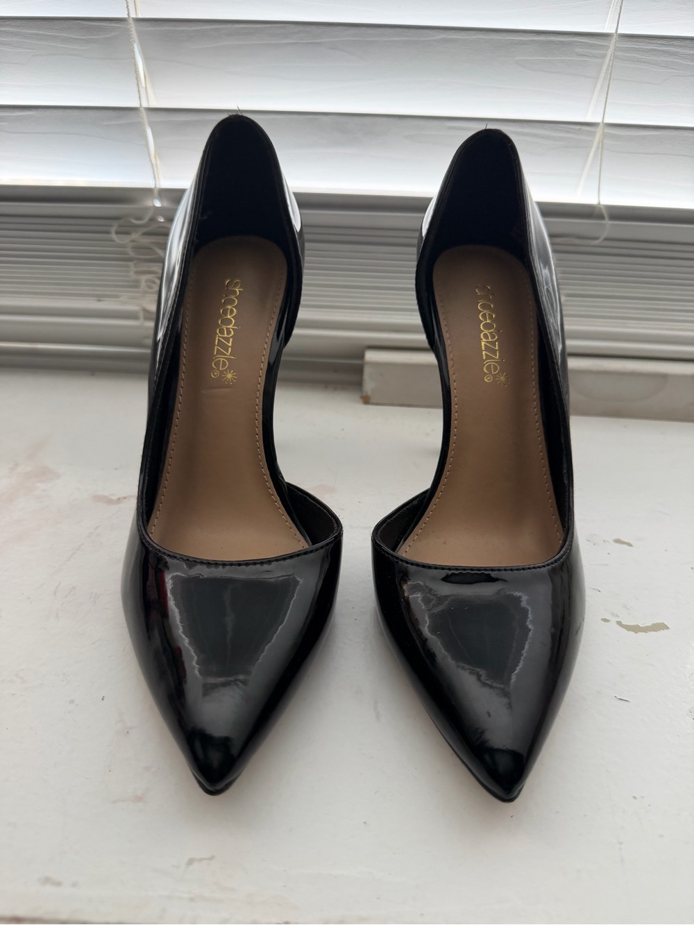 Shoe Dazzle Black Patent Pointed Toe Heels